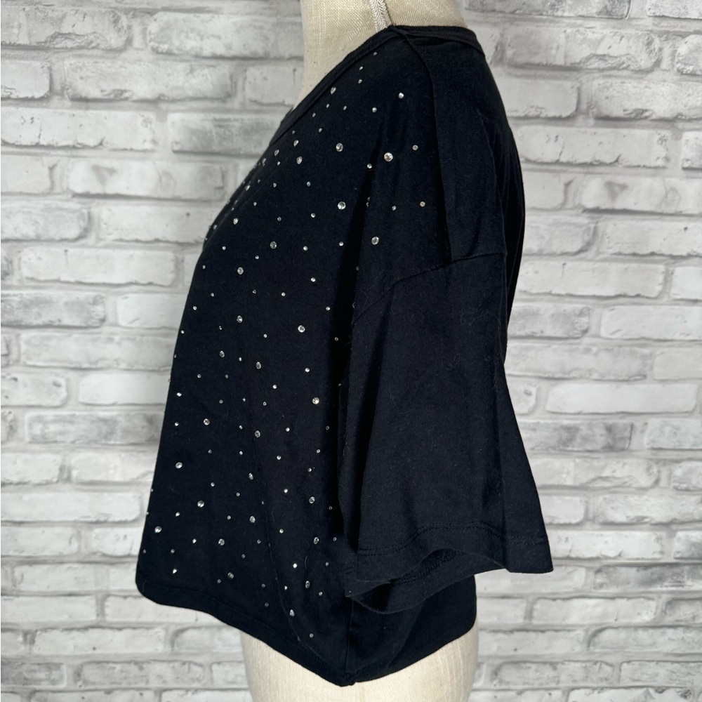 Wild Fable Black Polka Dot Rhinestone Crop Top Shirt Woman's 2X - Picture 3 of 7